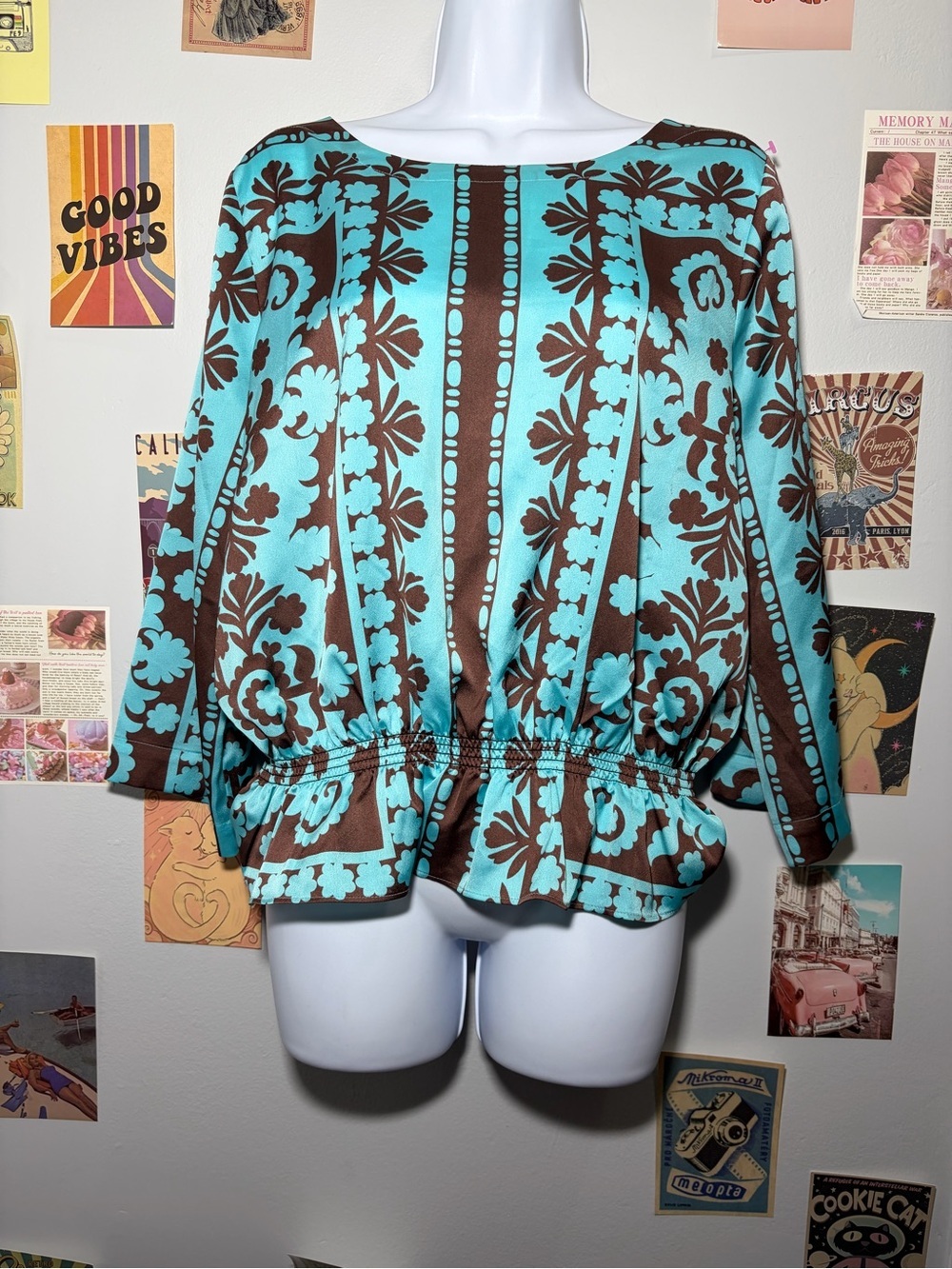 Ann Taylor Turquoise and Brown Floral Top